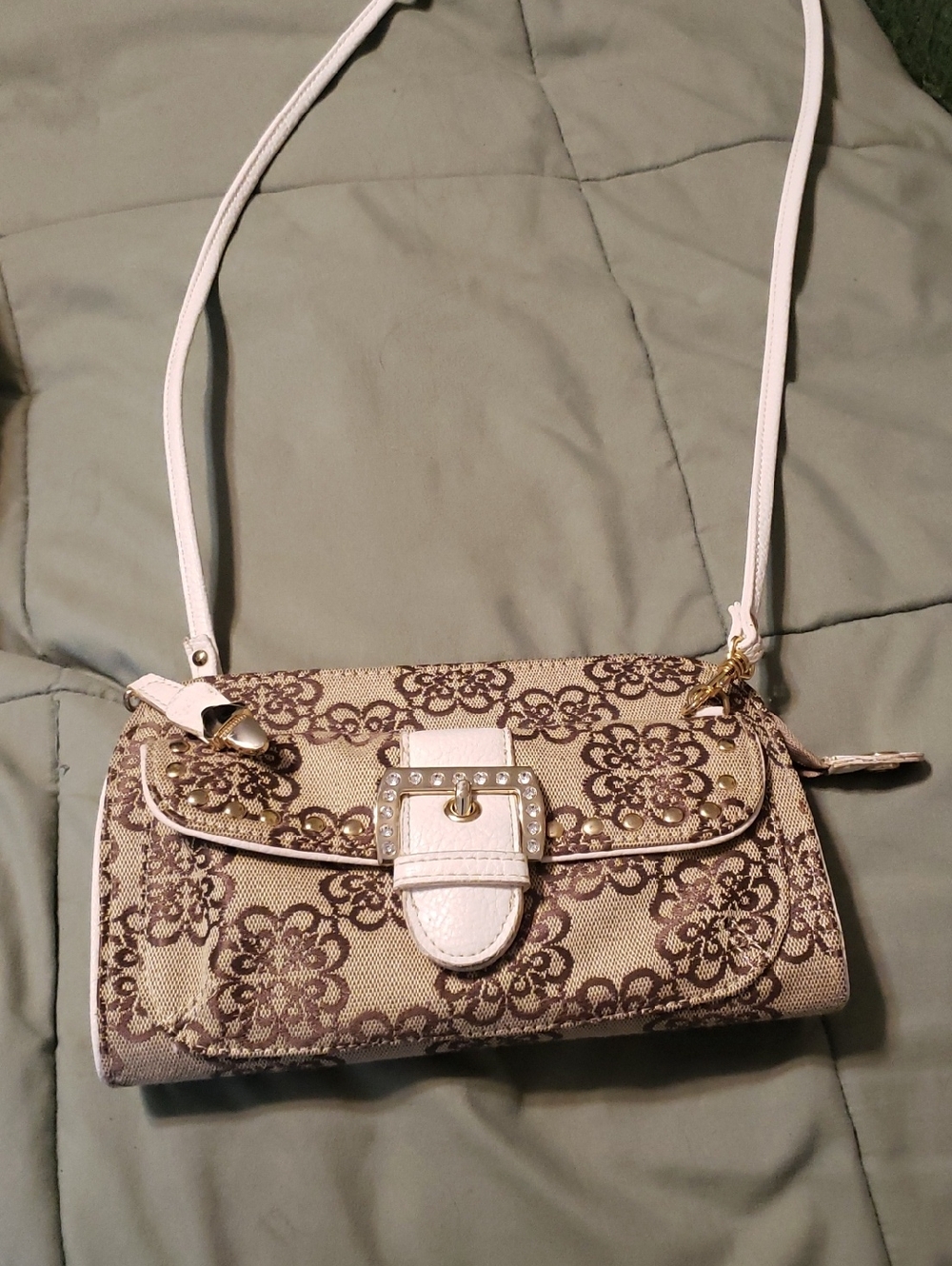 Kathy Van Zeeland Beige and Brown Shoulder Bag Small